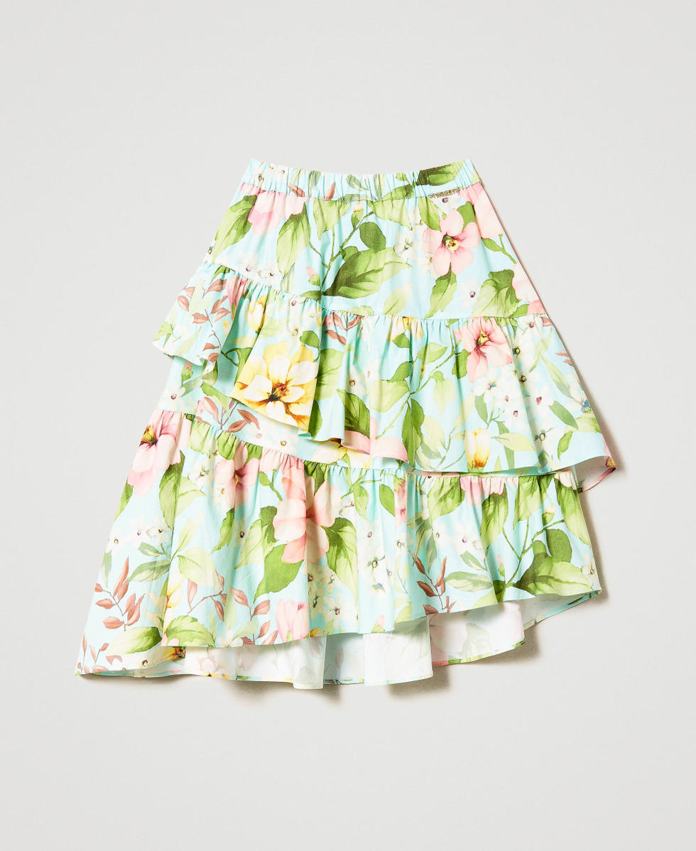 Long floral poplin skirt