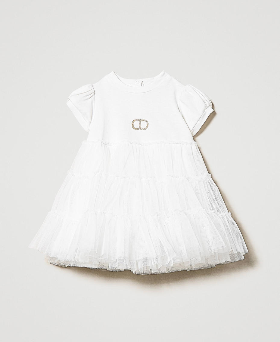 Dress with tulle flounces