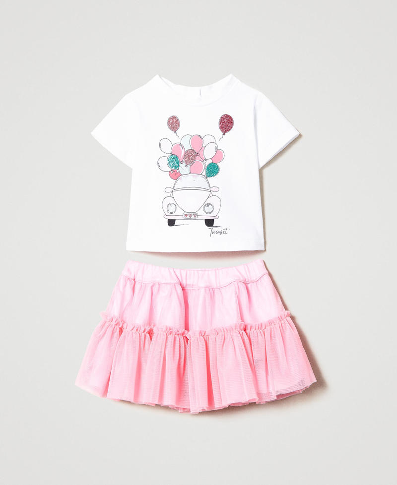 T-shirt with print and tulle skirt Two-tone Meringue / Pastel Pink Child 231GJ2E97-01