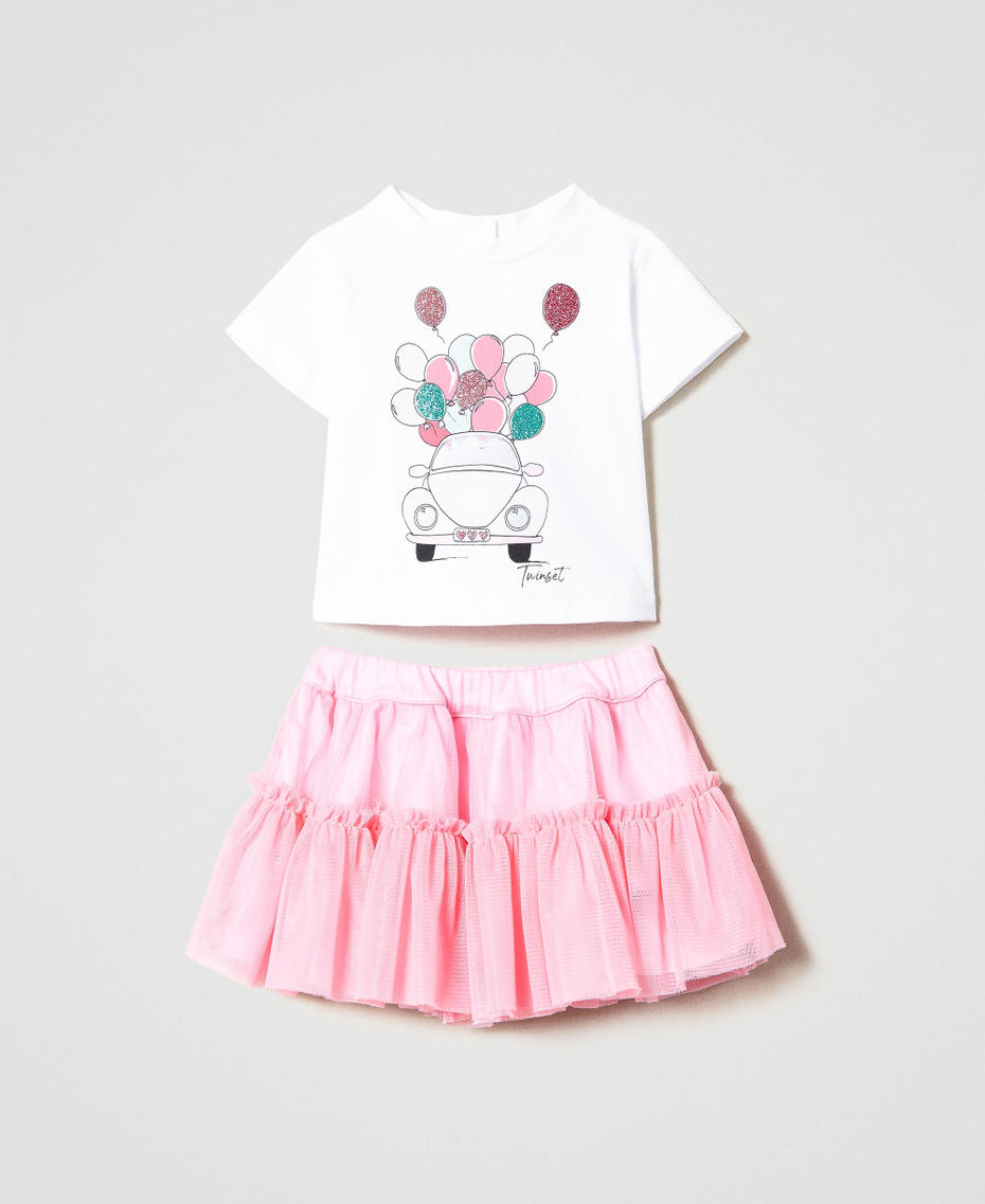 T-shirt avec imprimé et jupe en tulle