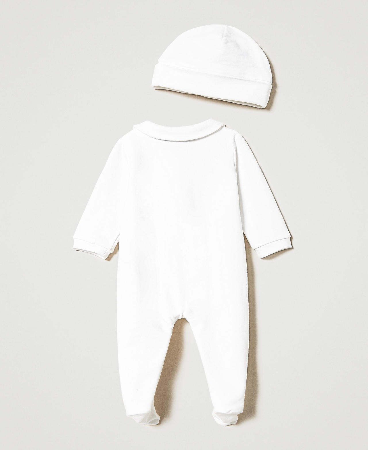 Printed romper suit with beanie