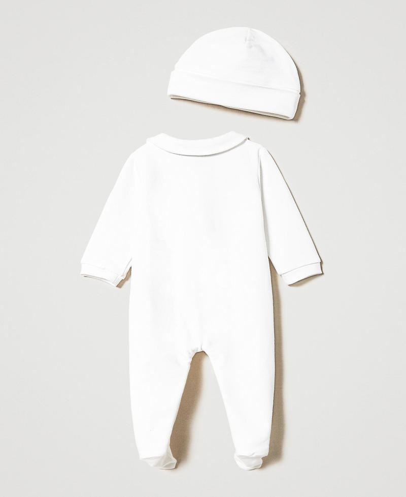 Printed romper suit with beanie