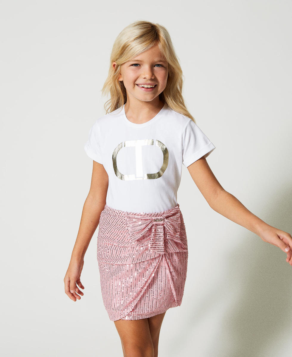 Full sequin draped skirt Girl, Pink | TWINSET Milano