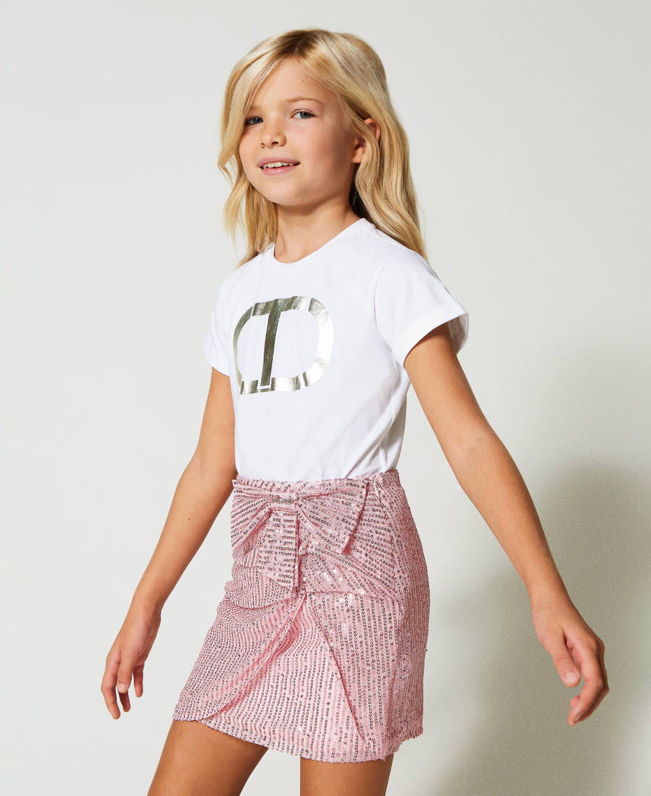 Full sequin draped skirt Pastel Pink Girl 231GJ2Q10_10375_03