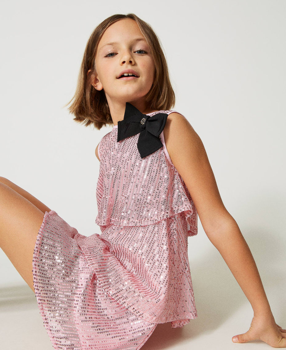 Короткое платье с оборками, полностью расшитое пайетками Пастельный Розовый Девочка 231GJ2Q12-04