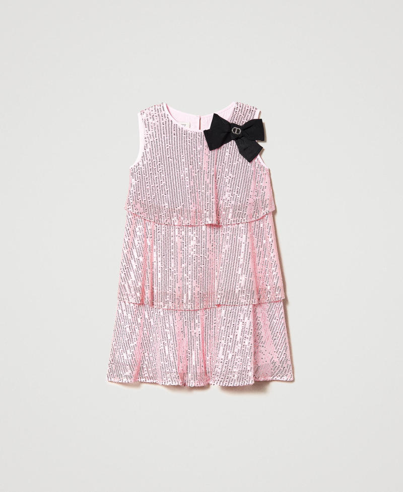 Full sequin short dress with flounces Pastel Pink Girl 231GJ2Q12-0S