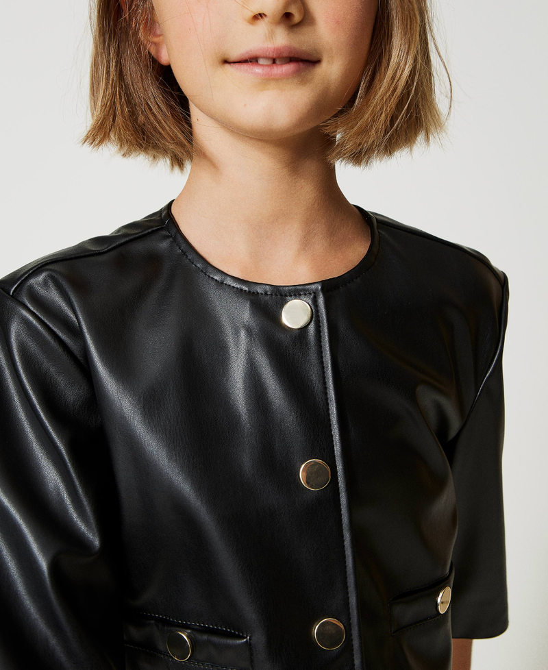 Blouson effet cuir avec boutons-pression