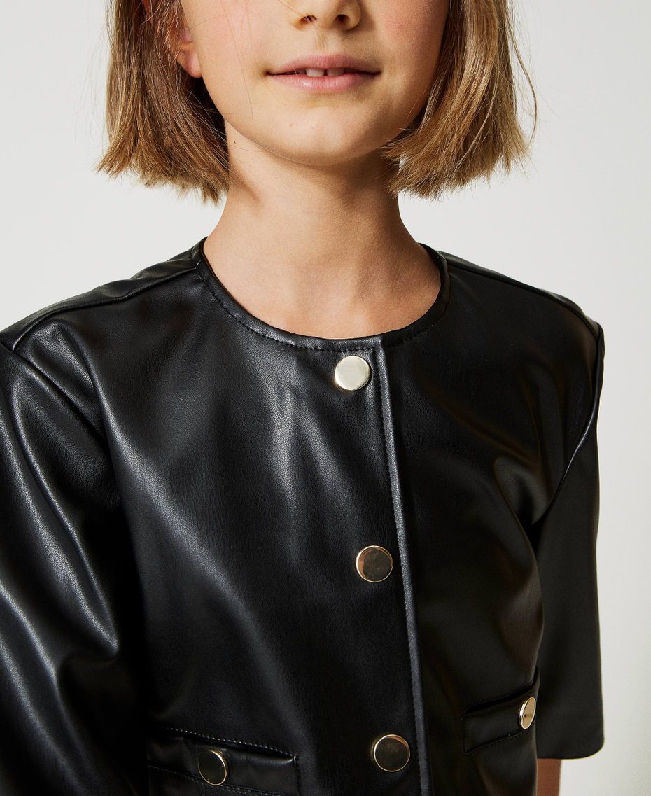 Blouson effet cuir avec boutons-pression