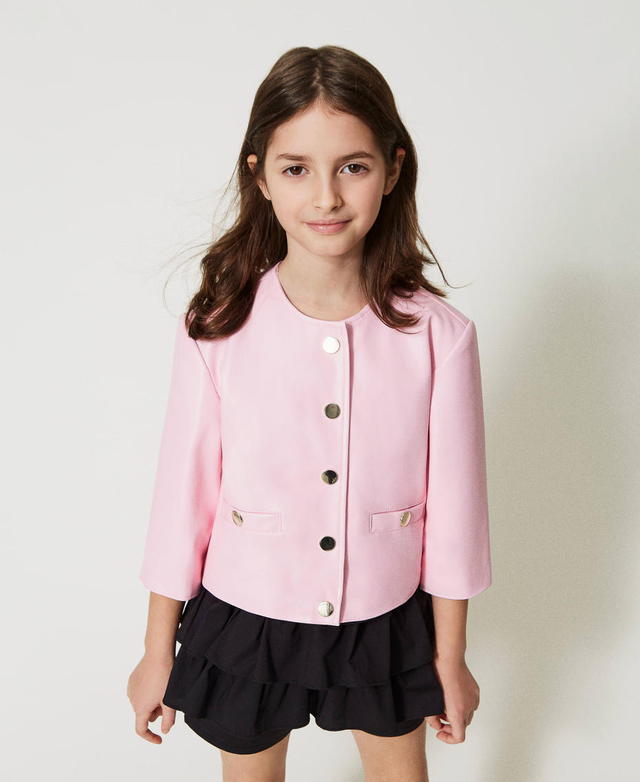 Leather-like jacket with snap buttons Pastel Pink Girl 231GJ2Q20_10375_01