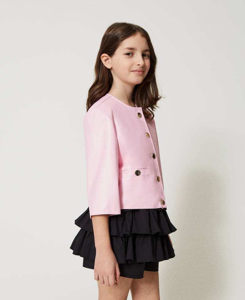 Leather-like jacket with snap buttons Pastel Pink Girl 231GJ2Q20_10375_02