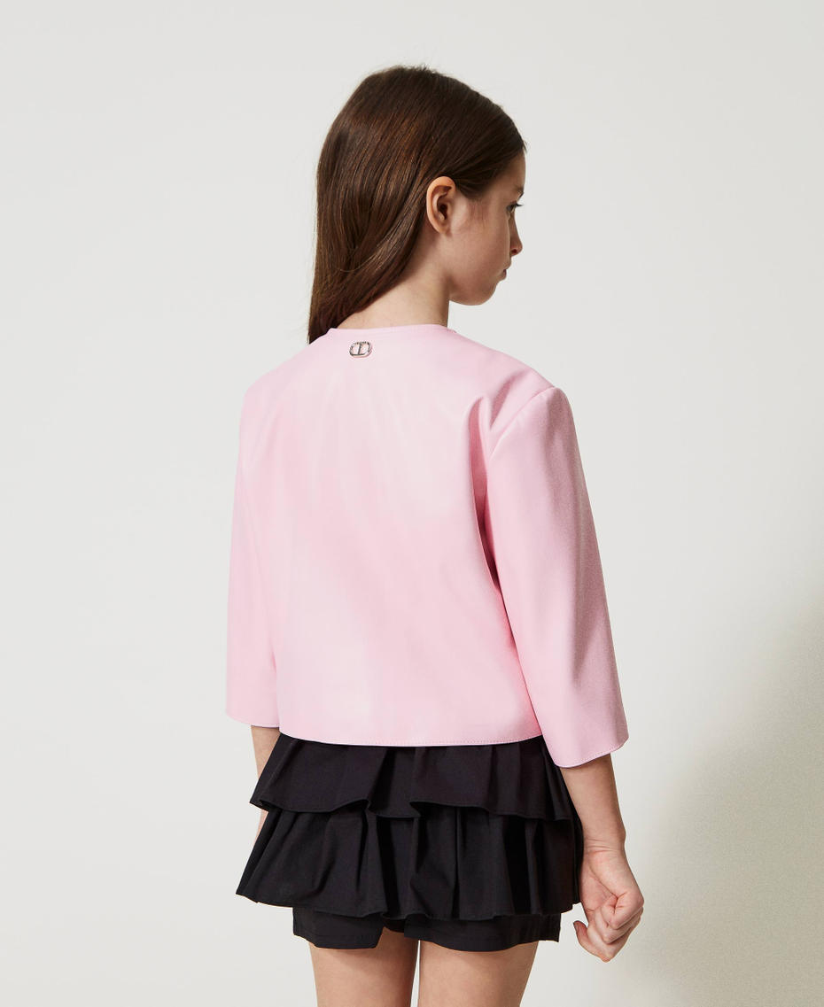Leather-like jacket with snap buttons Pastel Pink Girl 231GJ2Q20_10375_03