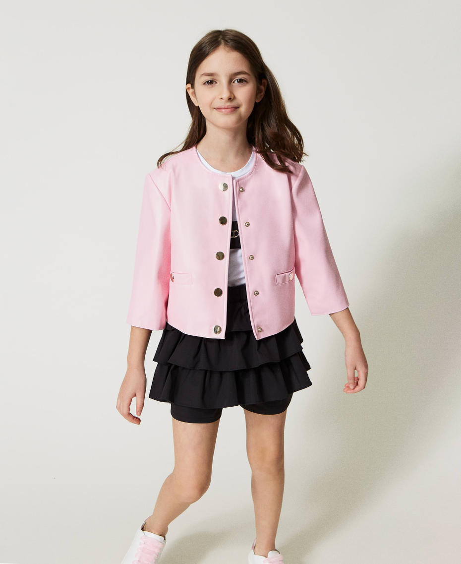 Leather-like jacket with snap buttons Pastel Pink Girl 231GJ2Q20_10375_04