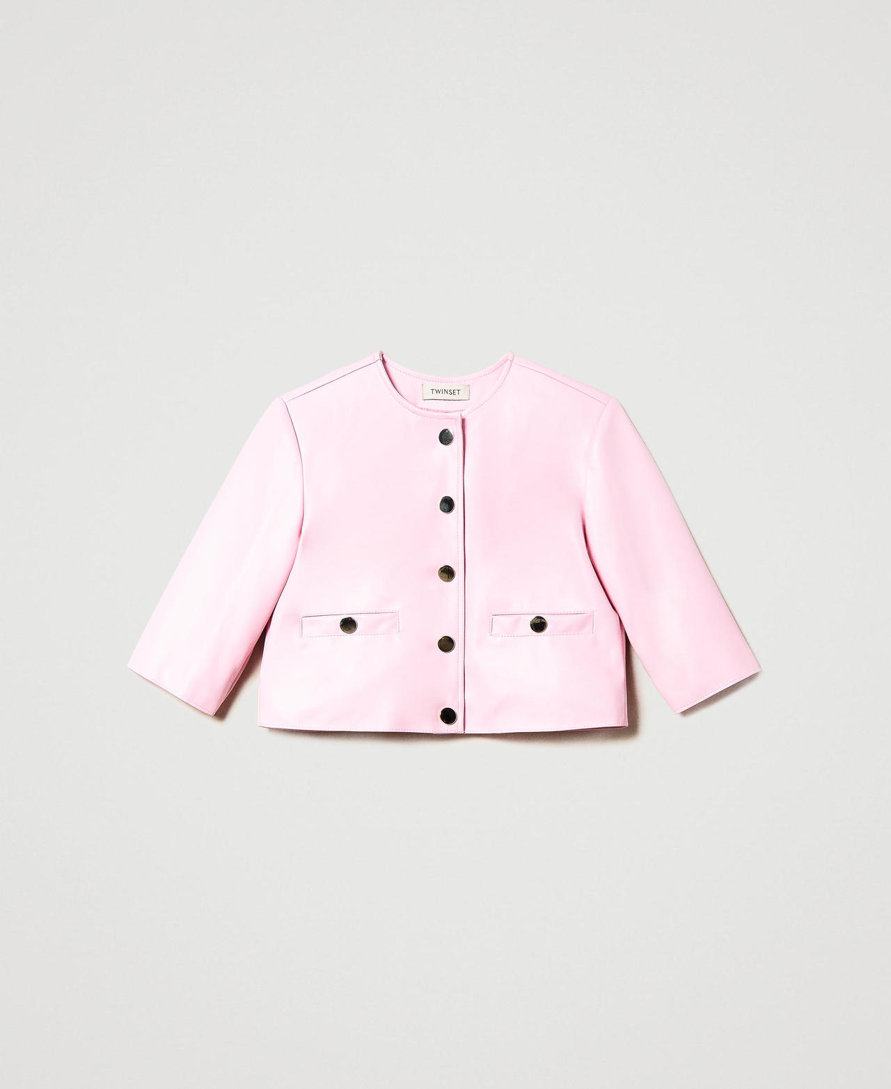 Leather-like jacket with snap buttons Pastel Pink Girl 231GJ2Q20_10375_0S