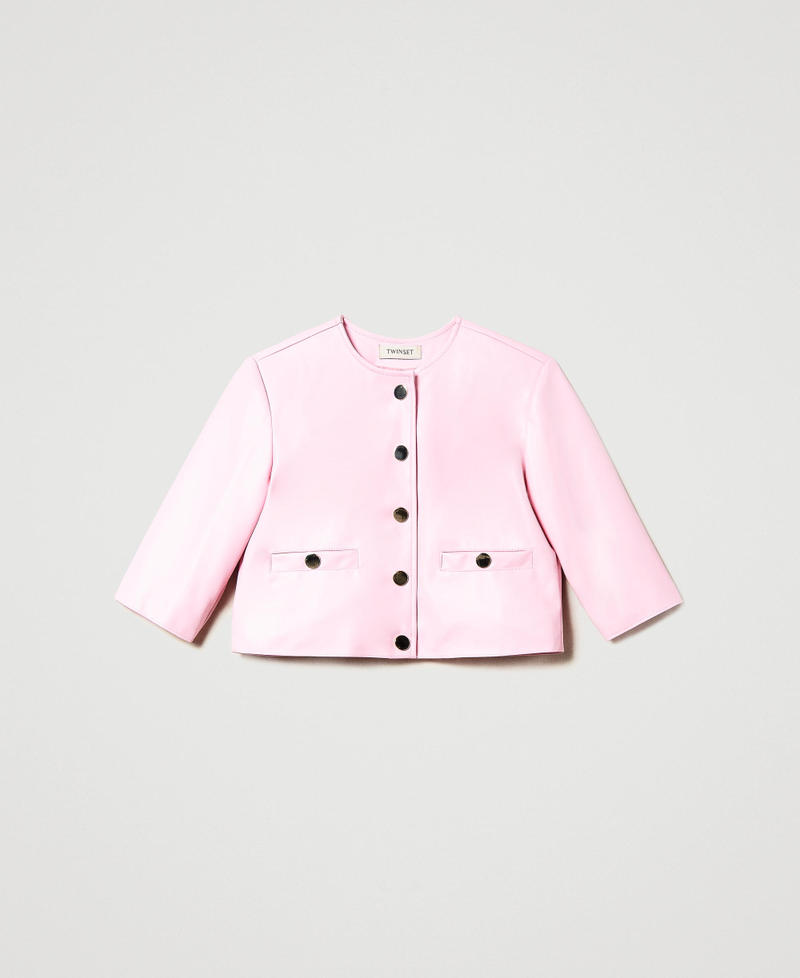 Leather-like jacket with snap buttons Pastel Pink Girl 231GJ2Q20_10375_0S
