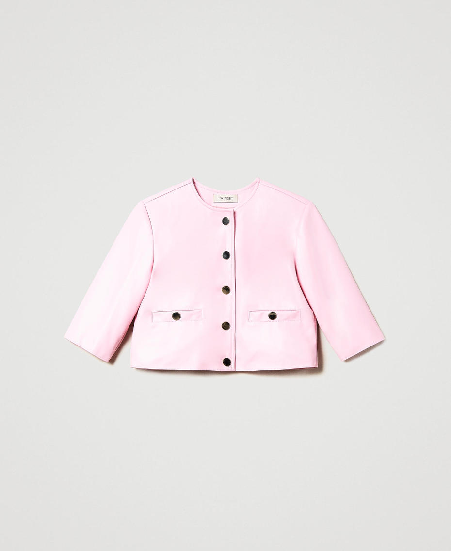Leather-like jacket with snap buttons Pastel Pink Girl 231GJ2Q20_10375_S0