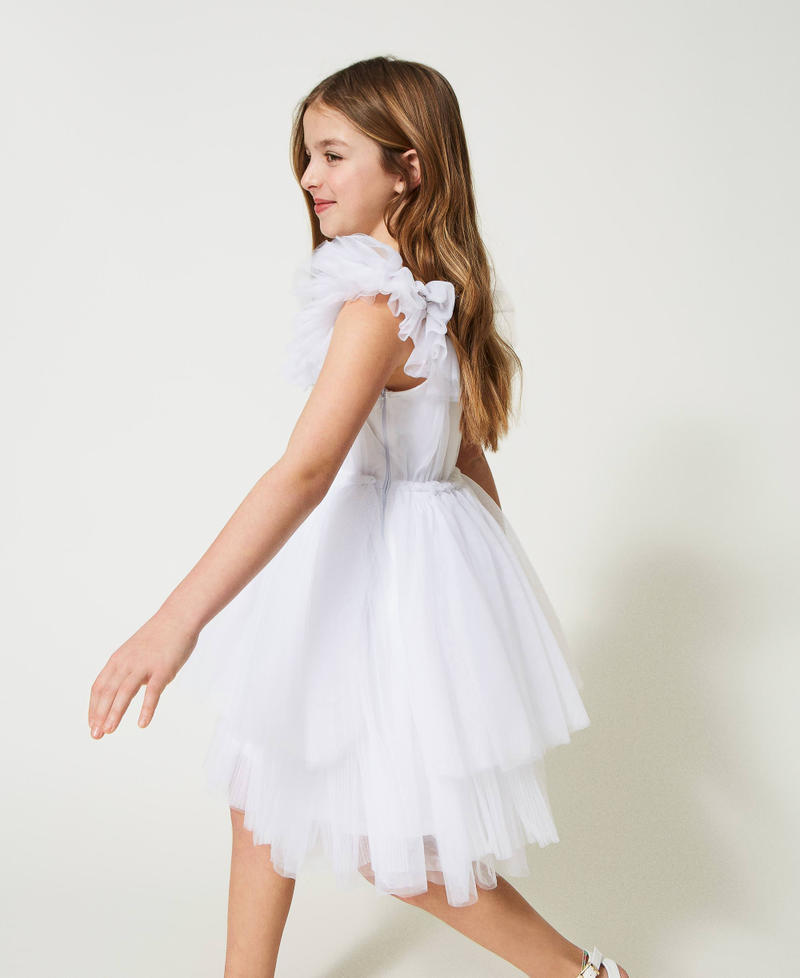 Vestito bambina a balze in tulle stampa bambini