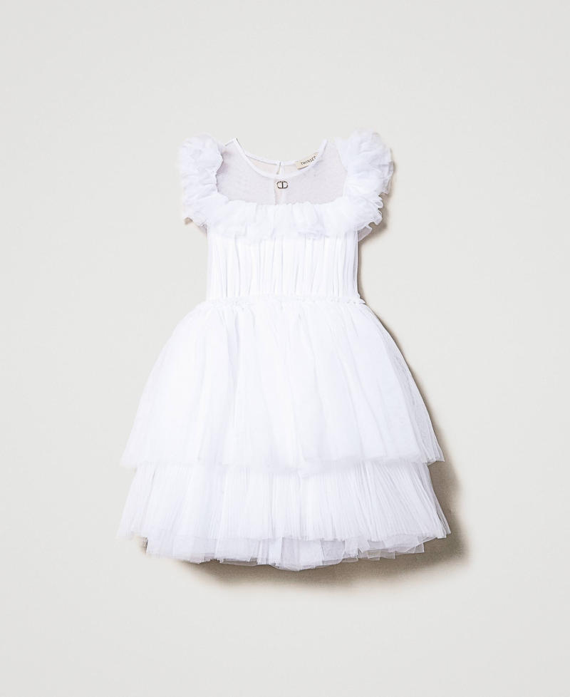 Kurzes Kleid aus Tüll mit Rüschenvolants Pastellrosa Mädchen 231GJ2Q31-0S