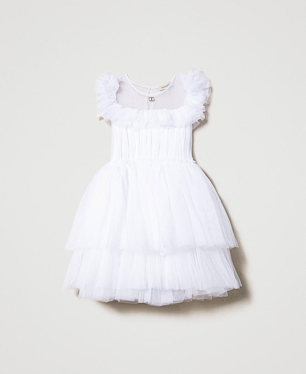Short tulle dress with ruffles and flounces Girl, White