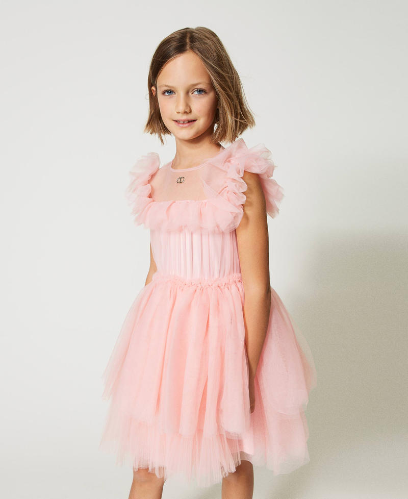 Короткое платье из тюля с рюшами и оборками Пастельный Розовый Девочка 231GJ2Q31-01