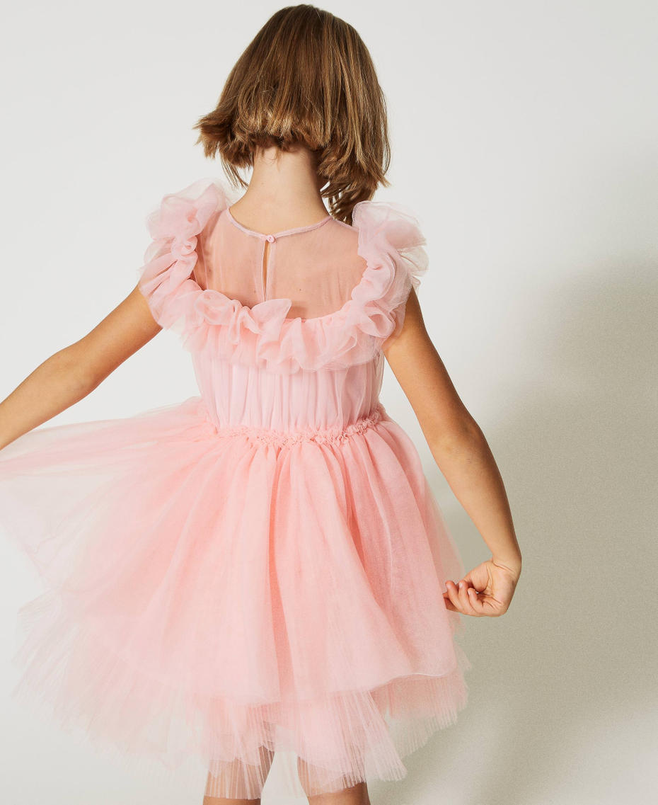 Short tulle dress with ruffles and flounces Pastel Pink Girl 231GJ2Q31-04