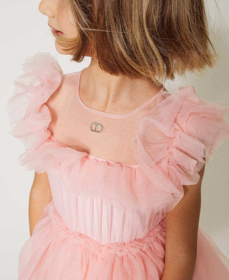 Короткое платье из тюля с рюшами и оборками Пастельный Розовый Девочка 231GJ2Q31-05