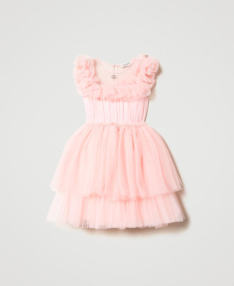 Kurzes Kleid aus Tüll mit Rüschenvolants