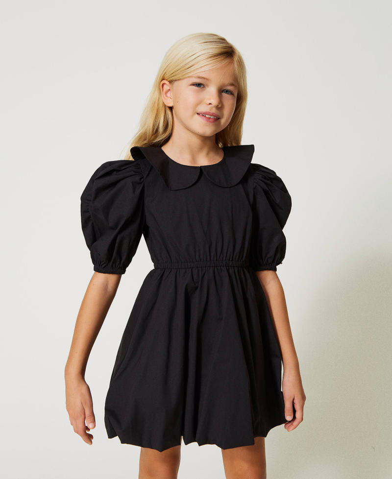 Poplin dress with collar Black Girl 231GJ2Q45-02