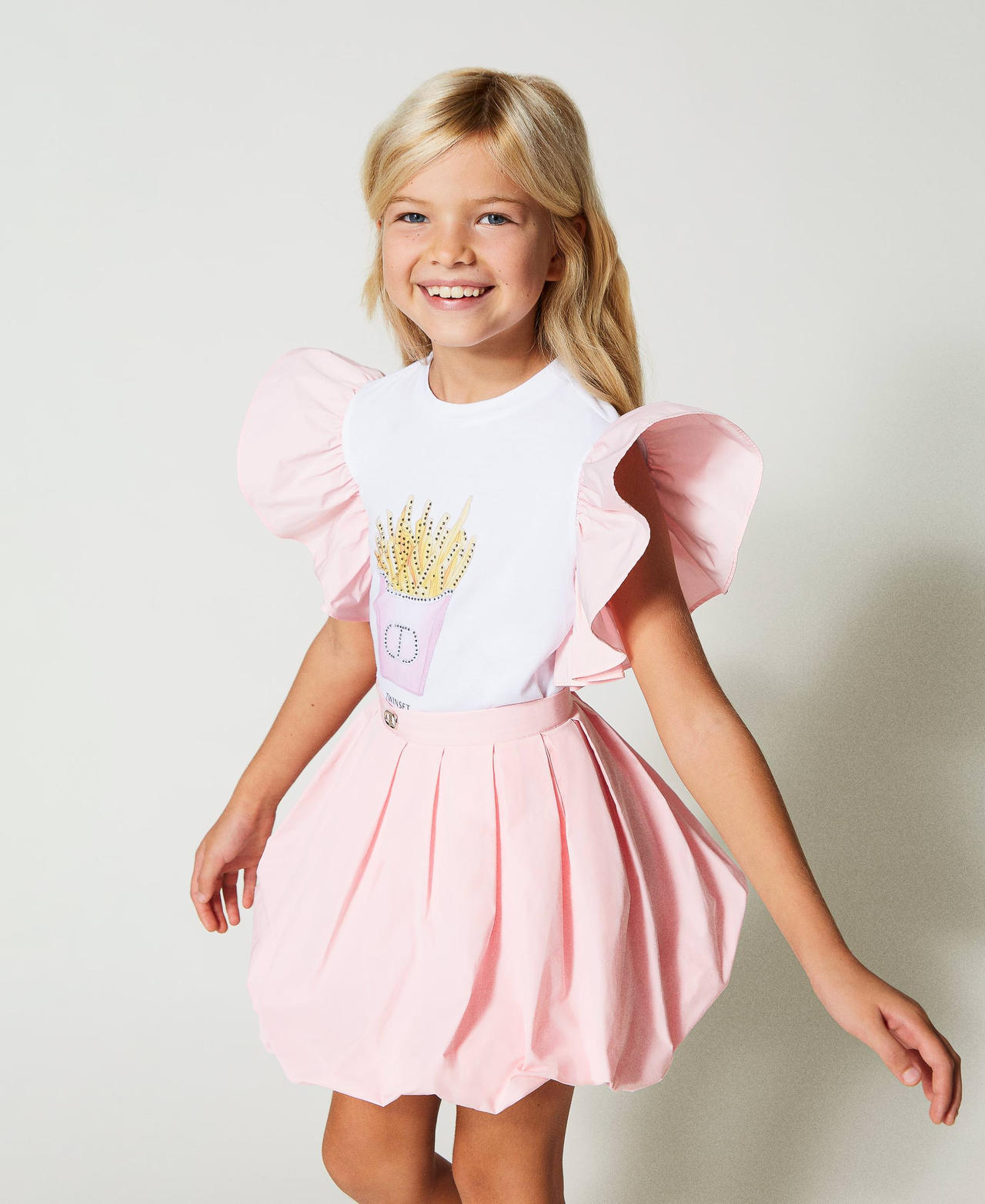 Taffeta balloon skirt Pastel Pink Child 231GJ2Q50-02