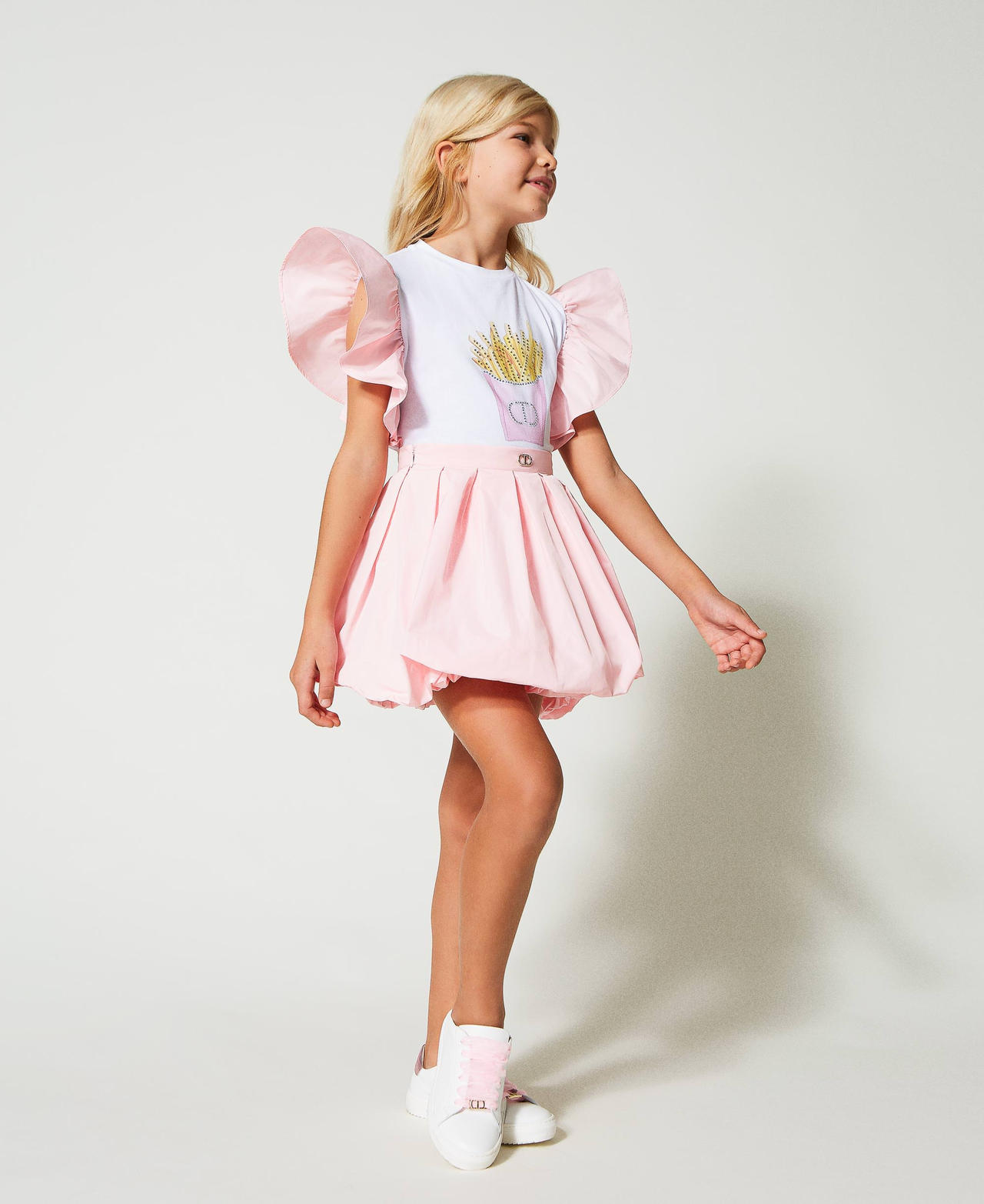 Taffeta balloon skirt Pastel Pink Child 231GJ2Q50-03