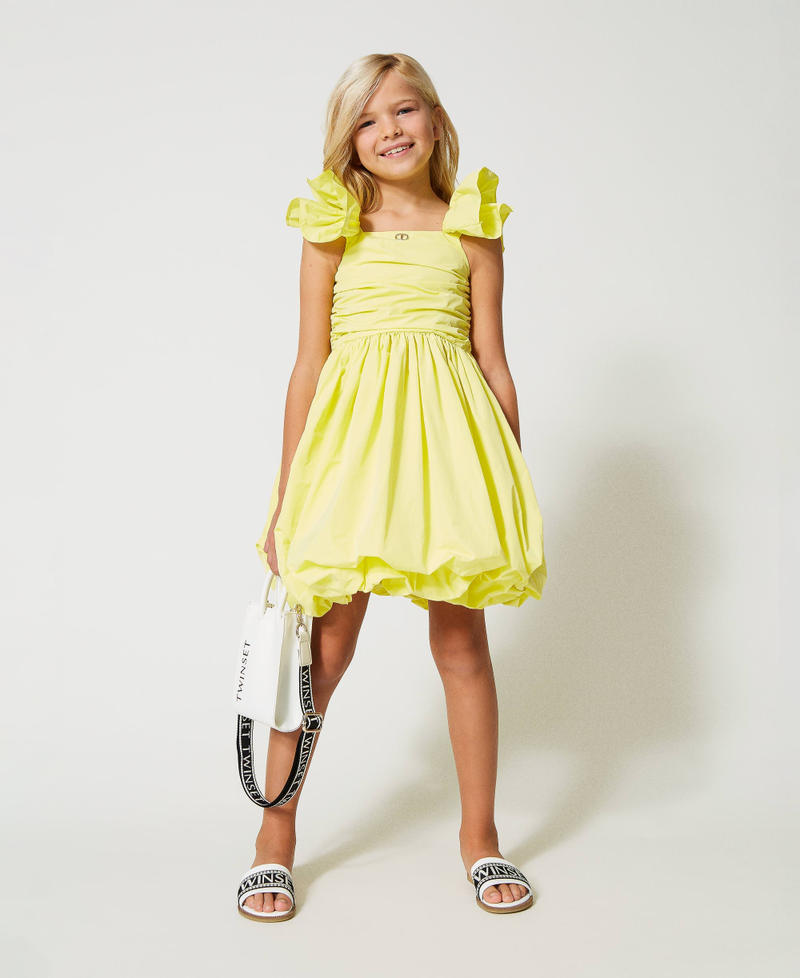 Короткое платье из тафты с оборками на рукавах Желтый "Светлый лайм" Девочка 231GJ2Q52-01