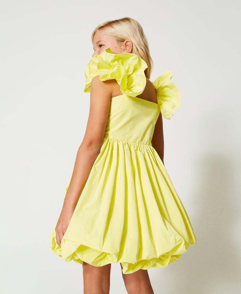 Короткое платье из тафты с оборками на рукавах Желтый "Светлый лайм" Девочка 231GJ2Q52-04