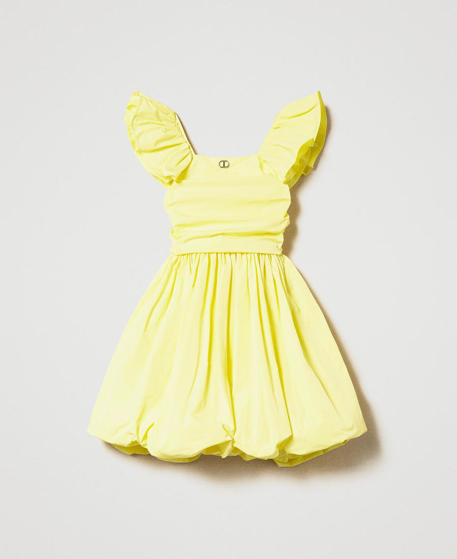 Короткое платье из тафты с оборками на рукавах Желтый "Светлый лайм" Девочка 231GJ2Q52-0S