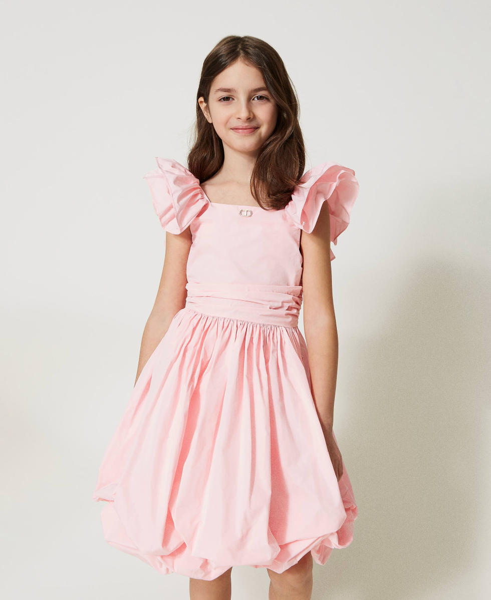 Robe courte en taffetas avec manches volantees Fille Rose TWINSET Milano