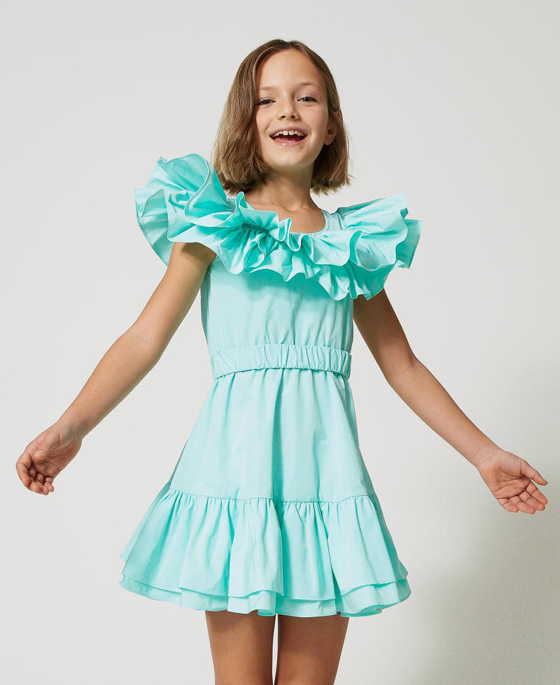 Короткое платье из тафты с поясом Молочный мятно-зеленый Девочка 231GJ2Q5A-01