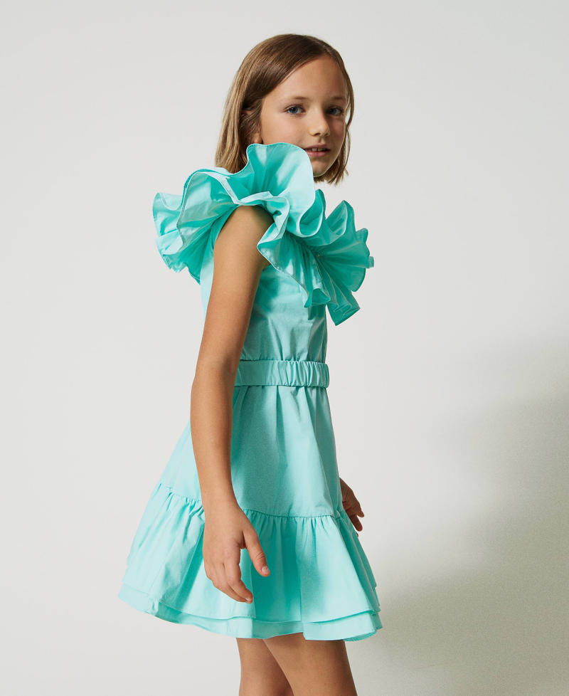 Короткое платье из тафты с поясом Молочный мятно-зеленый Девочка 231GJ2Q5A-02