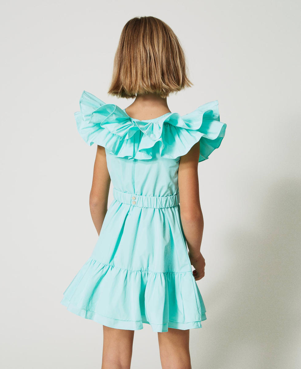 Short taffeta dress with belt