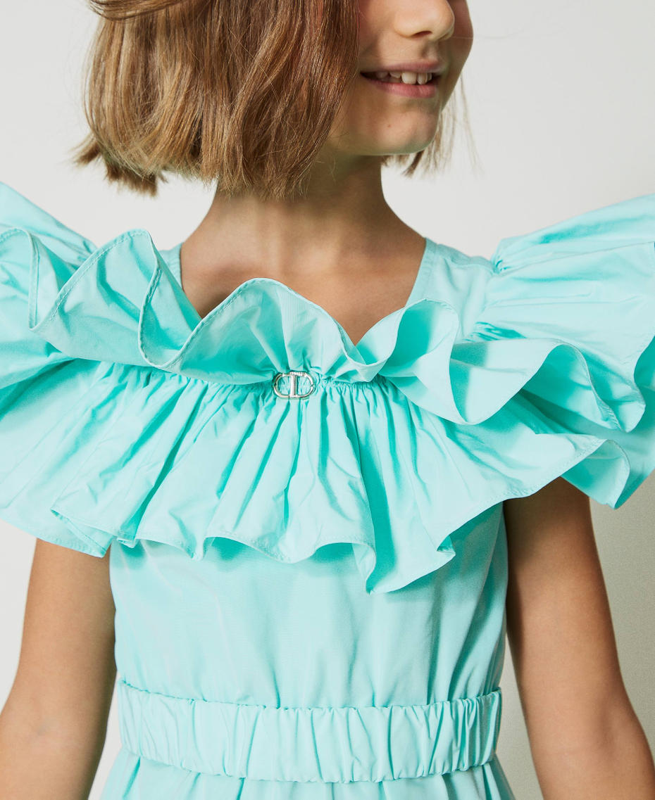 Короткое платье из тафты с поясом Молочный мятно-зеленый Девочка 231GJ2Q5A-04