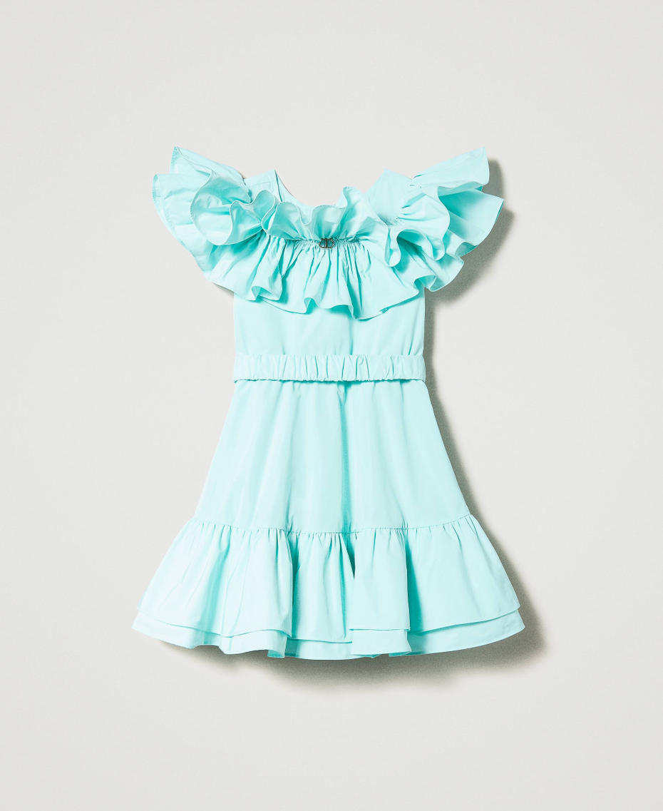 Короткое платье из тафты с поясом Молочный мятно-зеленый Девочка 231GJ2Q5A-0S
