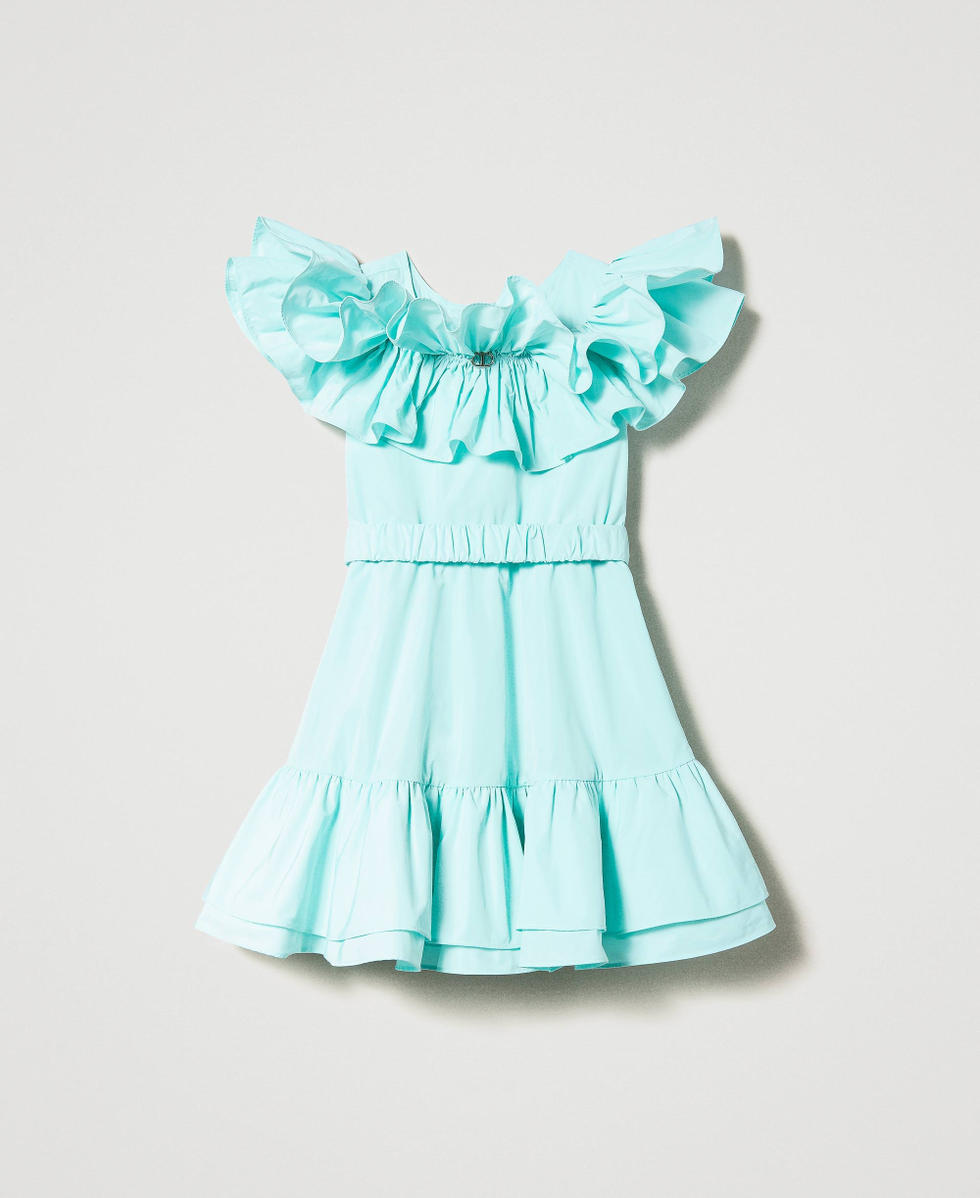 Short taffeta dress with belt