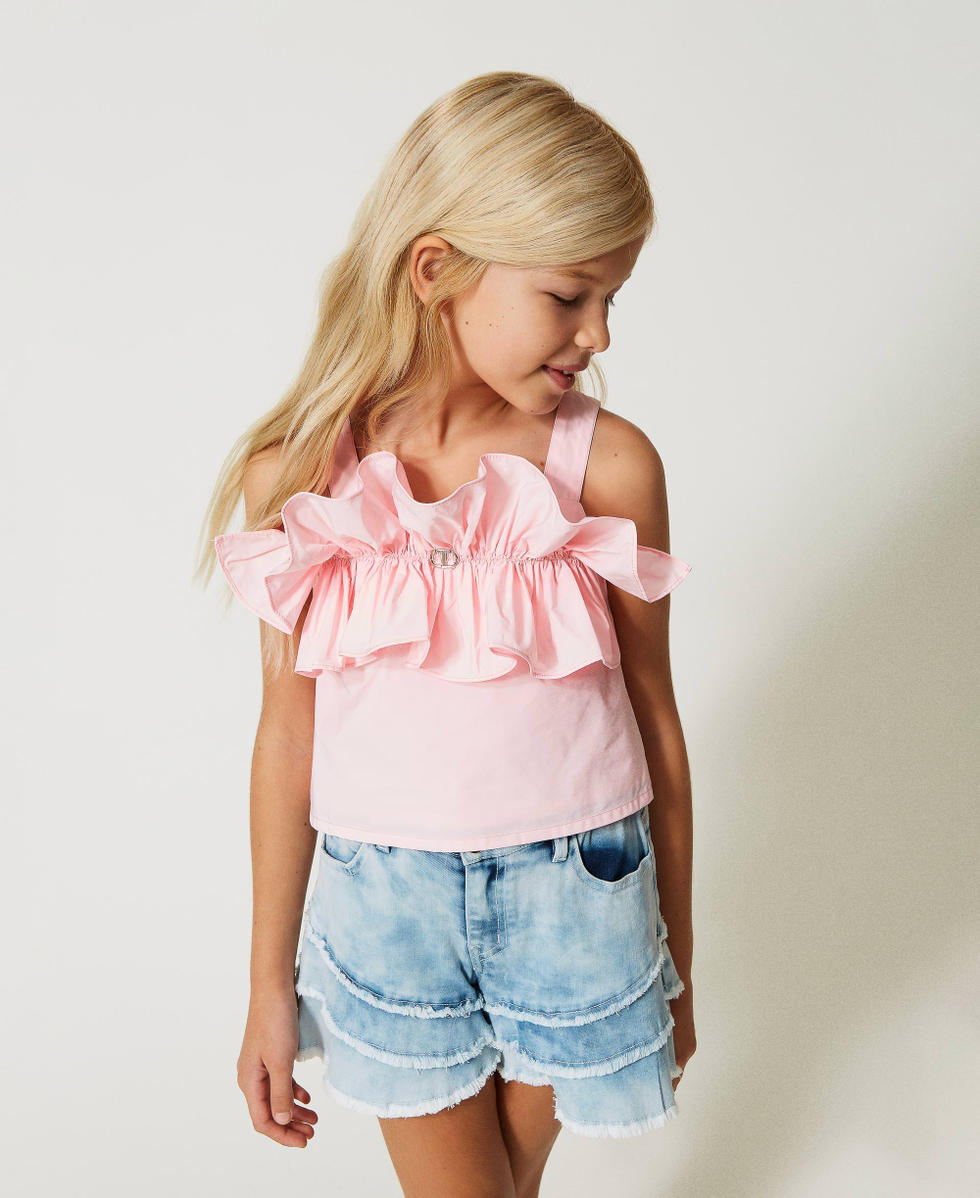 Short taffeta top with flounce