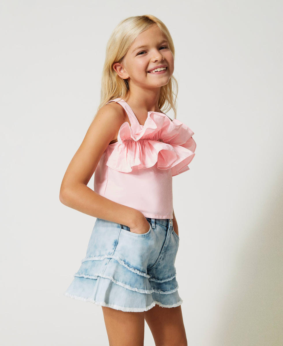 Short taffeta top with flounce