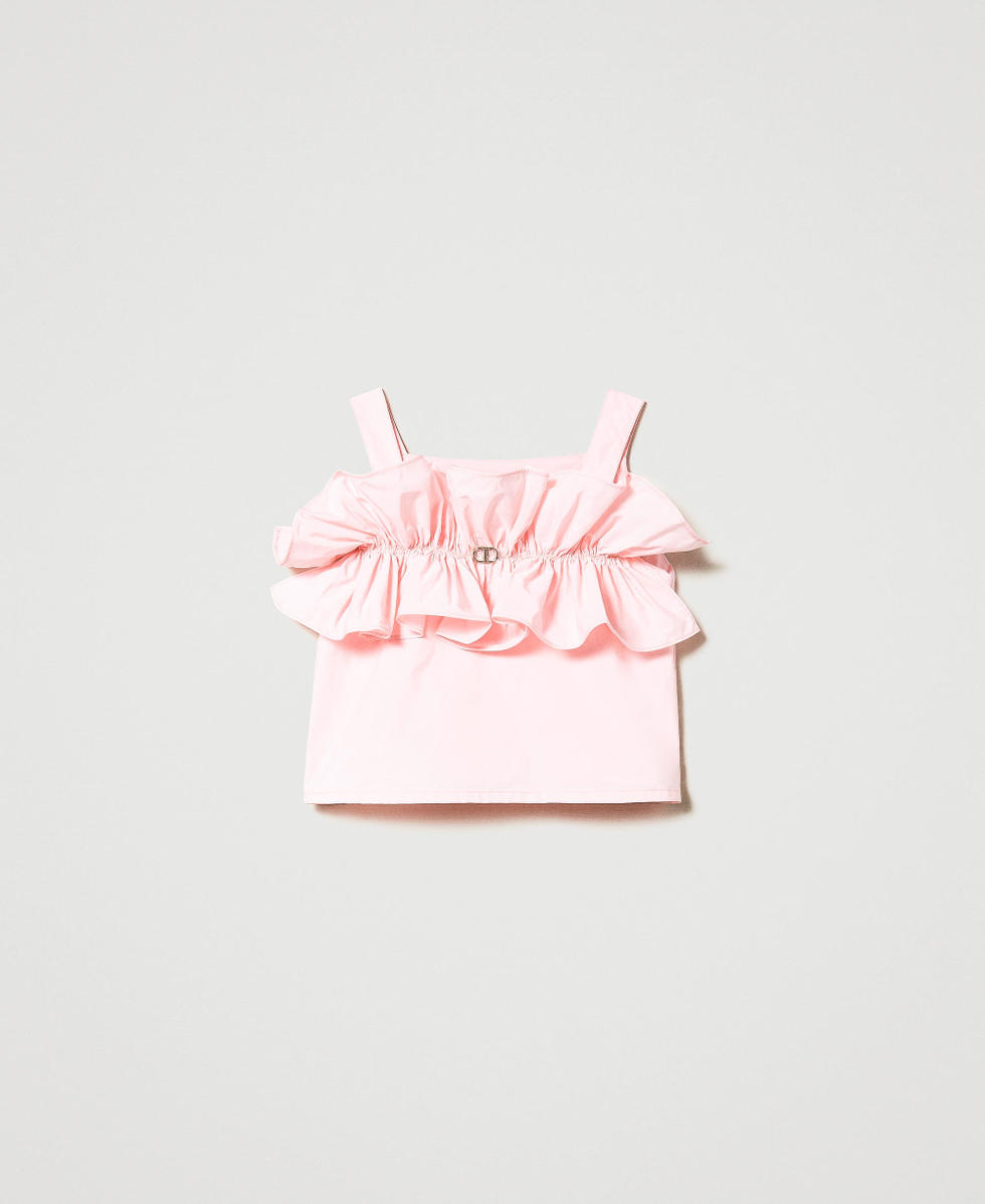 Short taffeta top with flounce