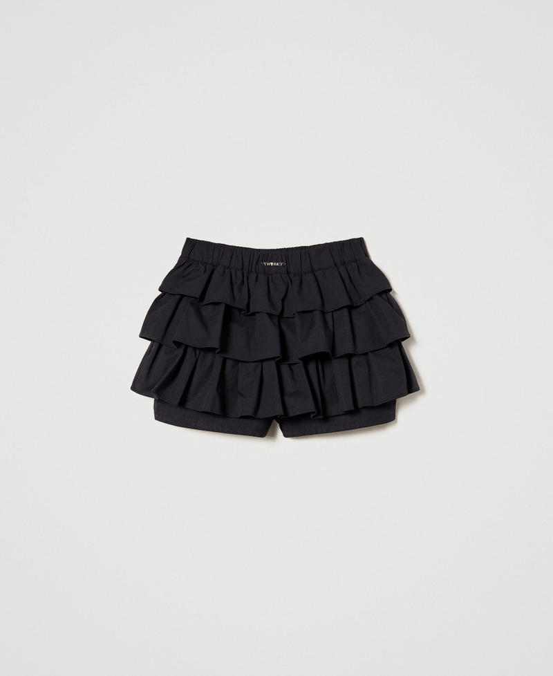 Poplin shorts with flounces Black Girl 231GJ2Q5C-0S