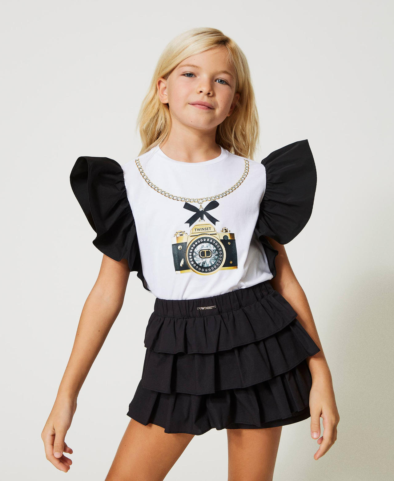 T-shirt with taffeta sleeves