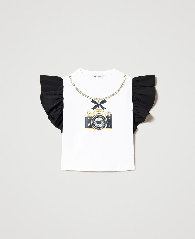 T-shirt con maniche in taffetà Stampa Camera / Nero Bambina 231GJ2Q5D-0S