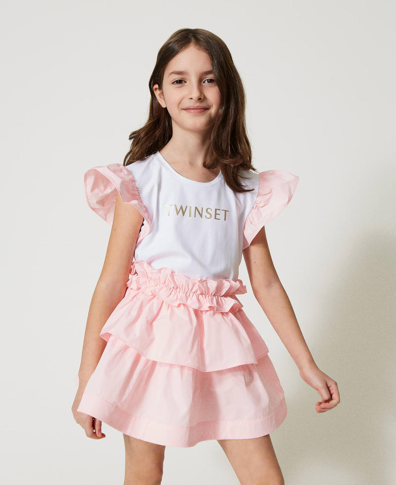 T-shirt with logo and taffeta skirt Two-tone Meringue / Pastel Pink Girl 231GJ2Q5E-01