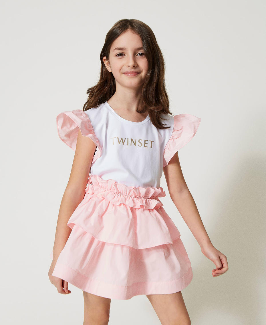 T-shirt avec logo et jupe en taffetas