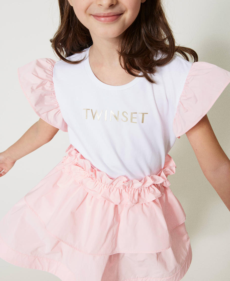 T-shirt with logo and taffeta skirt Two-tone Meringue / Pastel Pink Girl 231GJ2Q5E-04