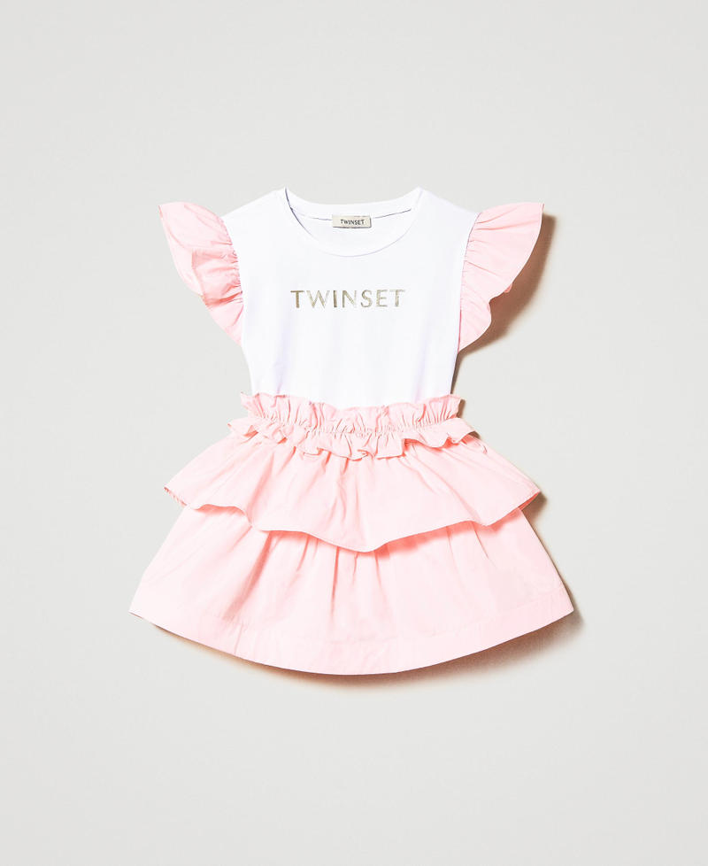 T-shirt with logo and taffeta skirt Two-tone Meringue / Pastel Pink Girl 231GJ2Q5E-0S
