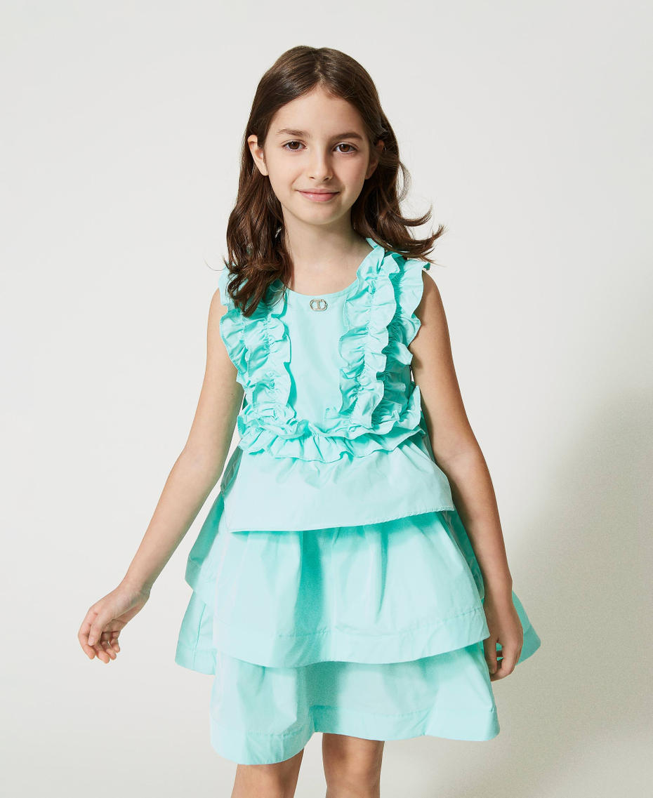 Short taffeta dress with ruffles and flounces